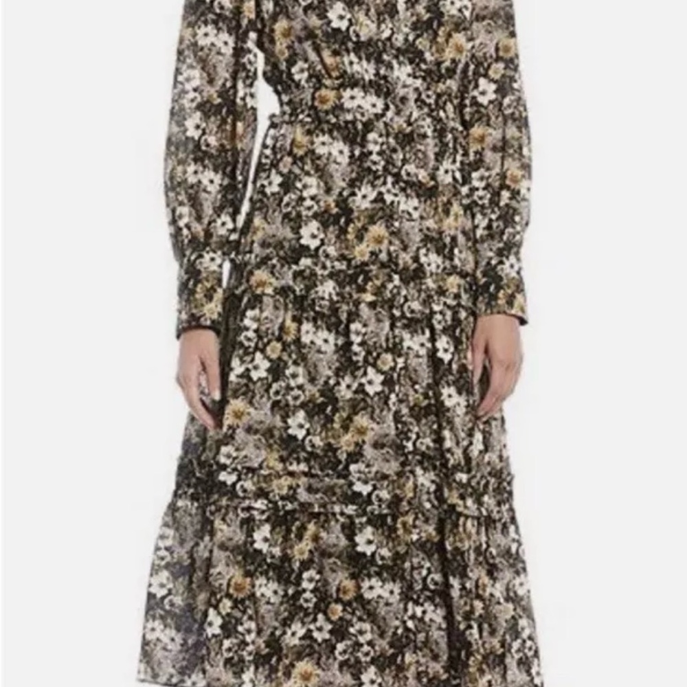 ANTONIO MELANI White and Cream Tiered Ruffled Long Sleeve A-line Dress